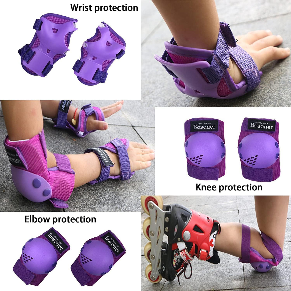 Kids/Youth Knee Pads Elbow Pads Wrist Guards Set for 3-15 Years, Child Protective Gear Set for Roller Skates, Cycling, BMX Bike, Skateboard, Inline Skating, Scooter Riding Sports…