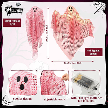 2 Pcs 2 Pcs Halloween Hanging Ghost Light up Sequins Decor, Pink