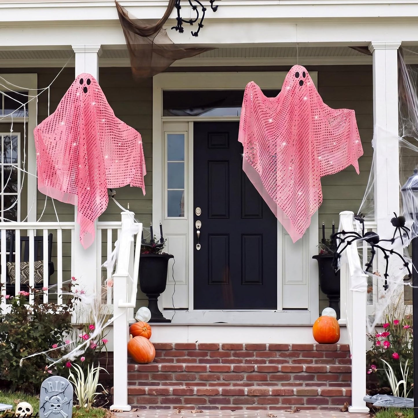 2 Pcs 2 Pcs Halloween Hanging Ghost Light up Sequins Decor, Pink