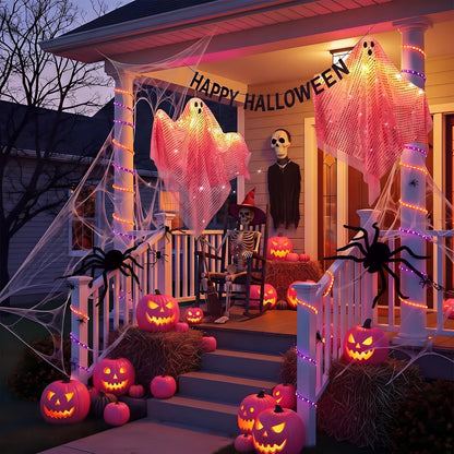 2 Pcs 2 Pcs Halloween Hanging Ghost Light up Sequins Decor, Pink