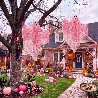 2 Pcs 2 Pcs Halloween Hanging Ghost Light up Sequins Decor, Pink