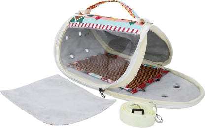 Small Pet Carrier Hamster Carrier Bag Portable Travel Carrier for Hamsters Mouse Baby Guinea Pig Hedgehog Sugar Glider Small Birds (M, Pink Ethnic)