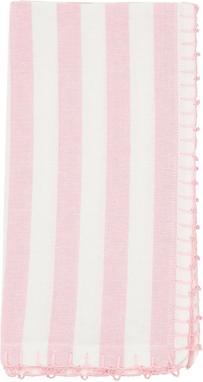 Saro Lifestyle Lively Pompom Border Striped Napkin (Set of 4), Pink, 20"