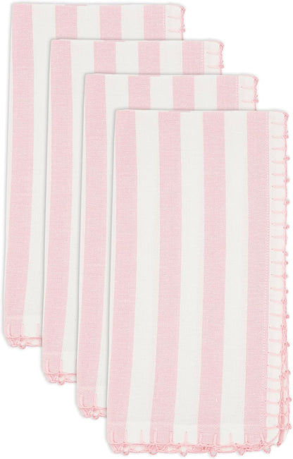 Saro Lifestyle Lively Pompom Border Striped Napkin (Set of 4), Pink, 20"