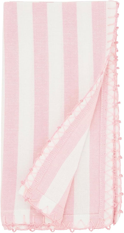 Saro Lifestyle Lively Pompom Border Striped Napkin (Set of 4), Pink, 20"