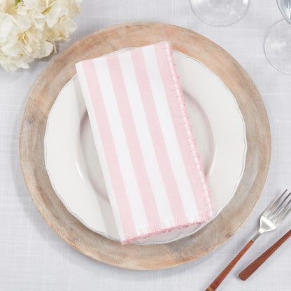 Saro Lifestyle Lively Pompom Border Striped Napkin (Set of 4), Pink, 20"