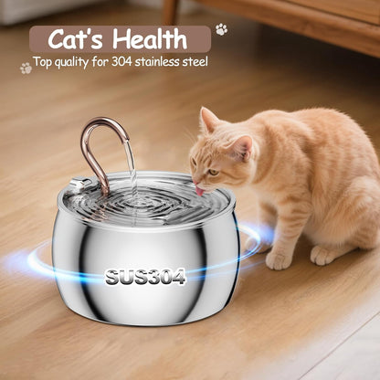 Cat Water Fountain Stainless Steel -2.5L/84oz Gooseneck Kitty Cat Fountain for Drinking Spout - Pet Water Fountain for Cats Inside - Quiet Automatic Cats Water Bowl Dispenser - for Pets& Small Dog