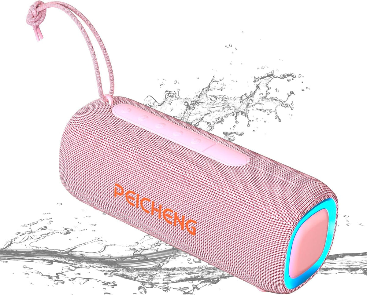 Bluetooth Speaker, Portable Wireless Clear Loud Stereo Sound IPX5 Waterproof with RGB Lights BT5.3 Long Playtime TWS Pairing,for Home Party Outdoor Beach,Great Gift Choice (Pink)