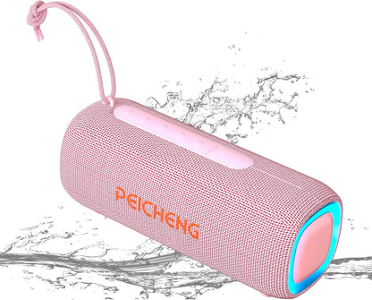 Bluetooth Speaker, Portable Wireless Clear Loud Stereo Sound IPX5 Waterproof with RGB Lights BT5.3 Long Playtime TWS Pairing,for Home Party Outdoor Beach,Great Gift Choice (Pink)