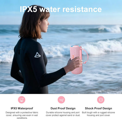 Bluetooth Speaker, Portable Wireless Clear Loud Stereo Sound IPX5 Waterproof with RGB Lights BT5.3 Long Playtime TWS Pairing,for Home Party Outdoor Beach,Great Gift Choice (Pink)