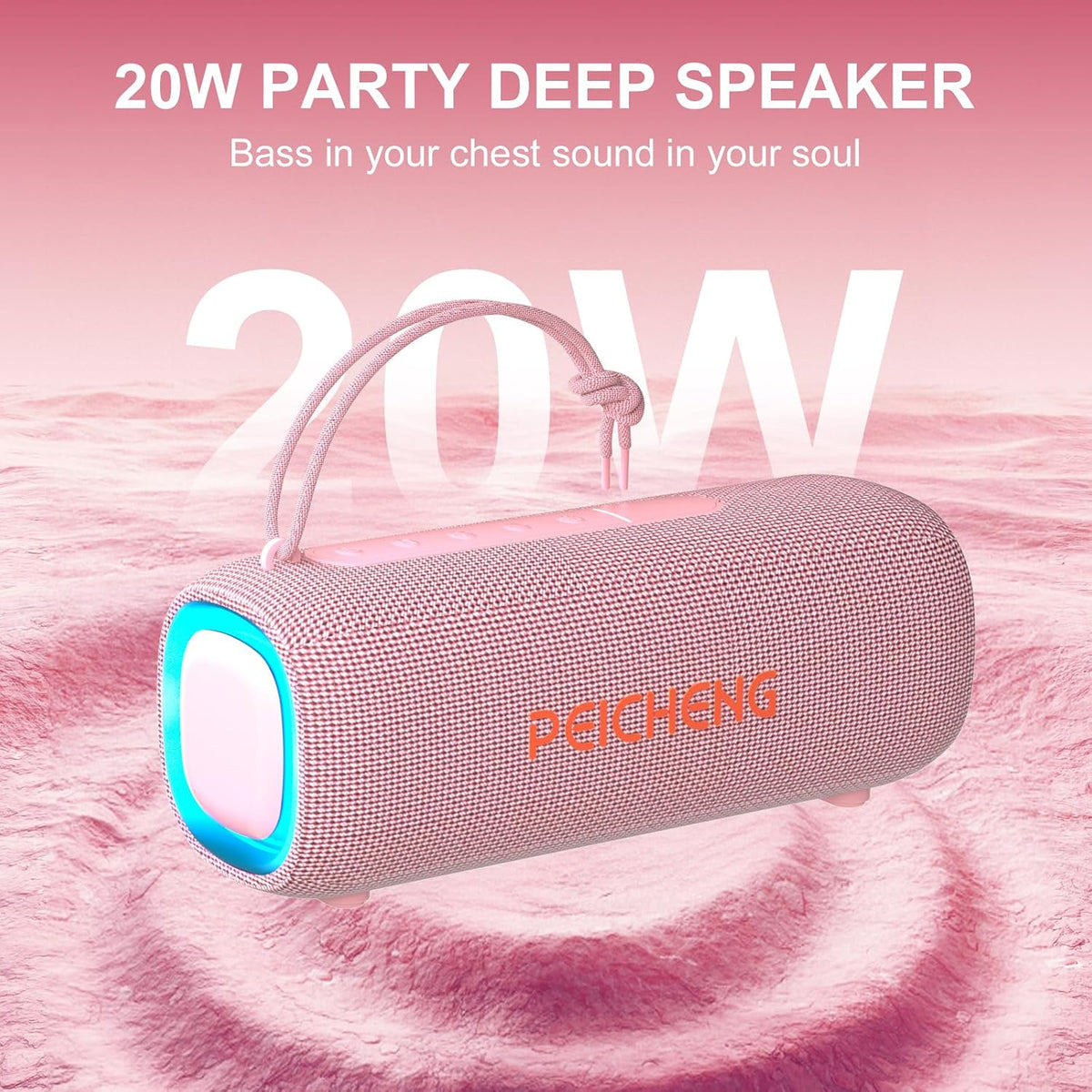 Bluetooth Speaker, Portable Wireless Clear Loud Stereo Sound IPX5 Waterproof with RGB Lights BT5.3 Long Playtime TWS Pairing,for Home Party Outdoor Beach,Great Gift Choice (Pink)