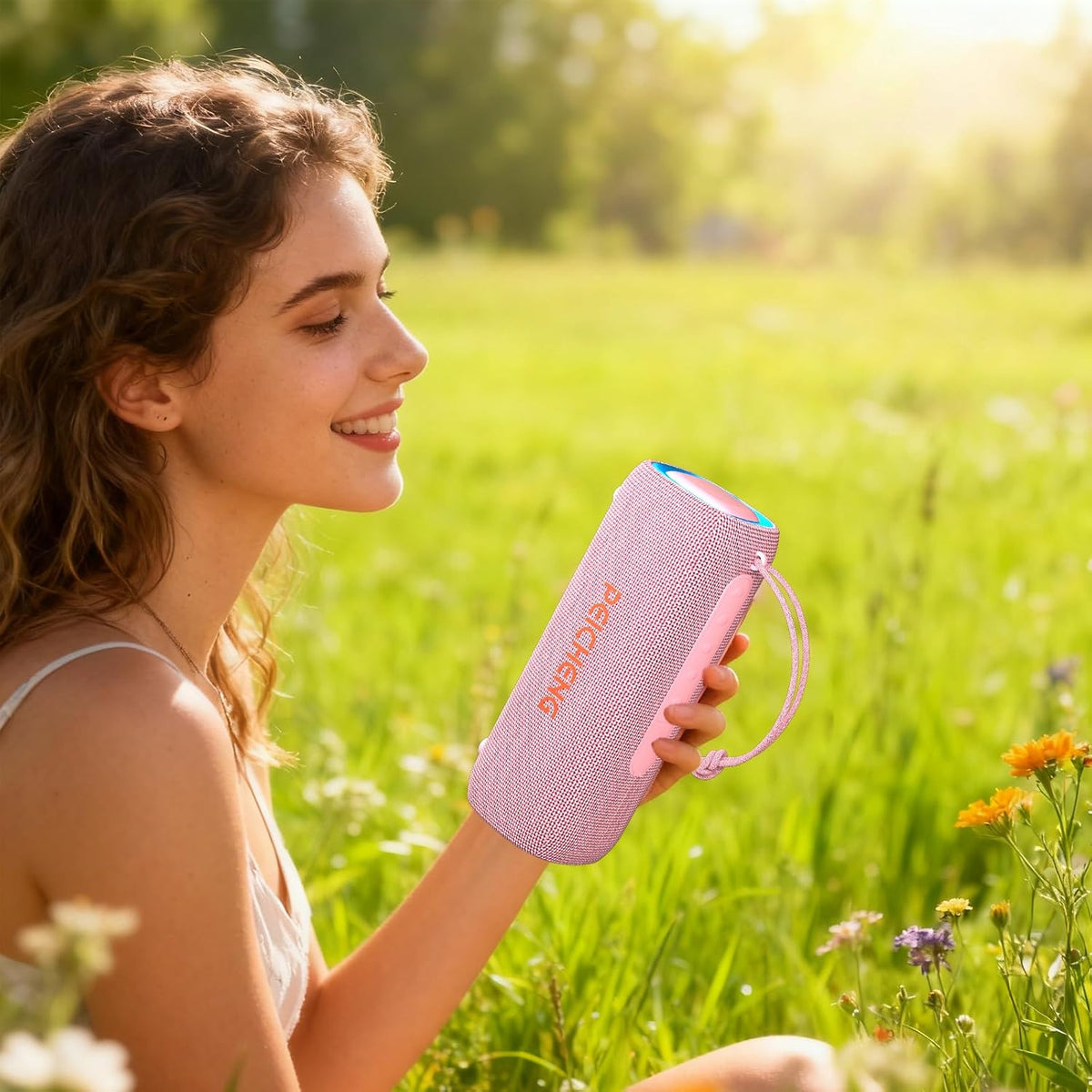 Bluetooth Speaker, Portable Wireless Clear Loud Stereo Sound IPX5 Waterproof with RGB Lights BT5.3 Long Playtime TWS Pairing,for Home Party Outdoor Beach,Great Gift Choice (Pink)