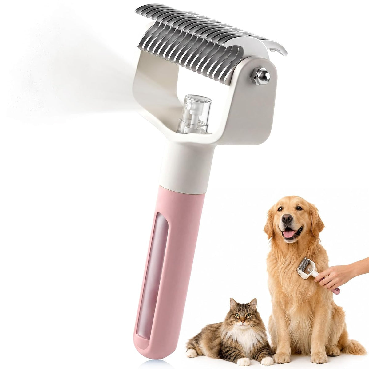 Pet Grooming Tool,Grooming Brush,Pet Hair Brush,Brush Suitable For Long Haired Pets,Furminator For Dogs,Hair Removal Comb Suitable for Dogs and Cats(Pink)