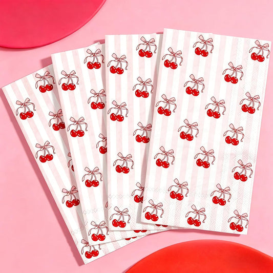 JarThenaAMCS 50 Pcs Cherry Guest Napkins Pink Striped Paper Napkins Disposable Bathroom Hand Towels for Baby Shower Gender Reveal Birthday Party Dinner Table Supplies