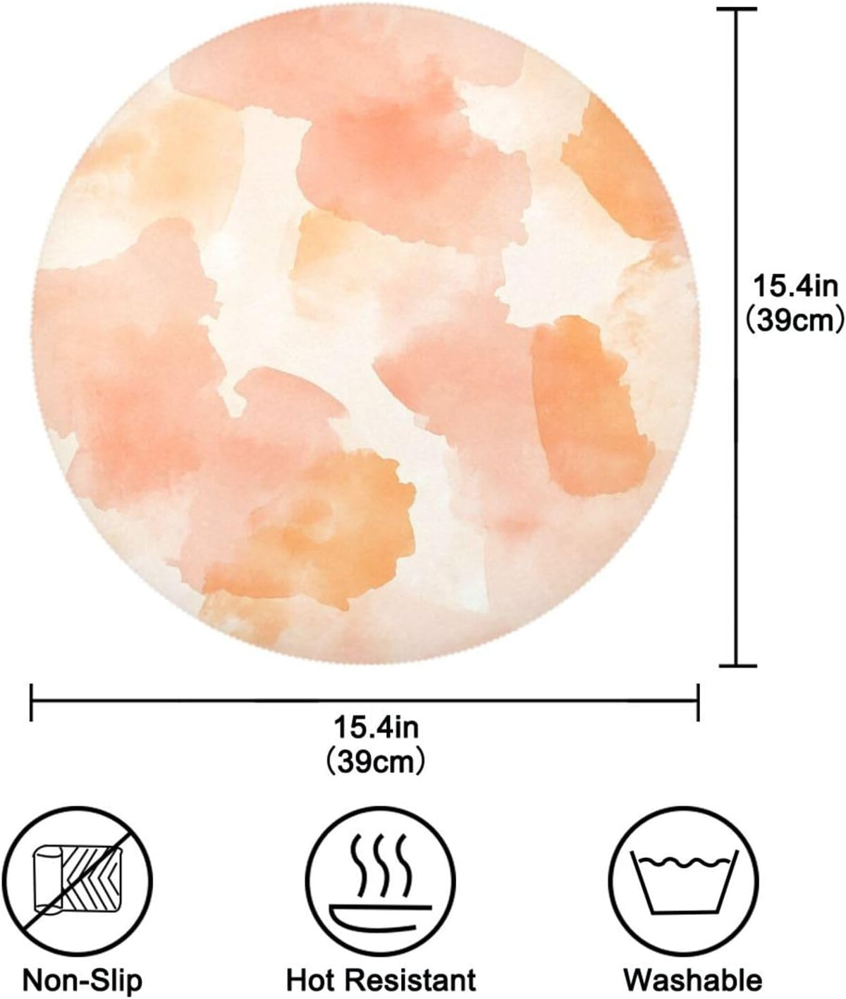 Placemats Set of 6 Peach Pattern Round Table Mats for Kitchen and Dining Washable Place Mats Heat Resistant Table Decoration 15.4 inch