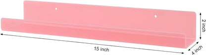 4 Pack Acrylic Shelves for Wall, 15" Acrylic Floating Shelves for Bathroom Bedroom, Invisible Bookshelf Wall Ledge Storage Shelf Books Perfume Toys Action Figure Display Shelves, Pink