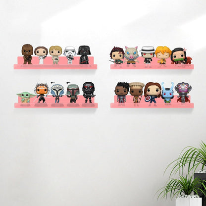 4 Pack Acrylic Shelves for Wall, 15" Acrylic Floating Shelves for Bathroom Bedroom, Invisible Bookshelf Wall Ledge Storage Shelf Books Perfume Toys Action Figure Display Shelves, Pink