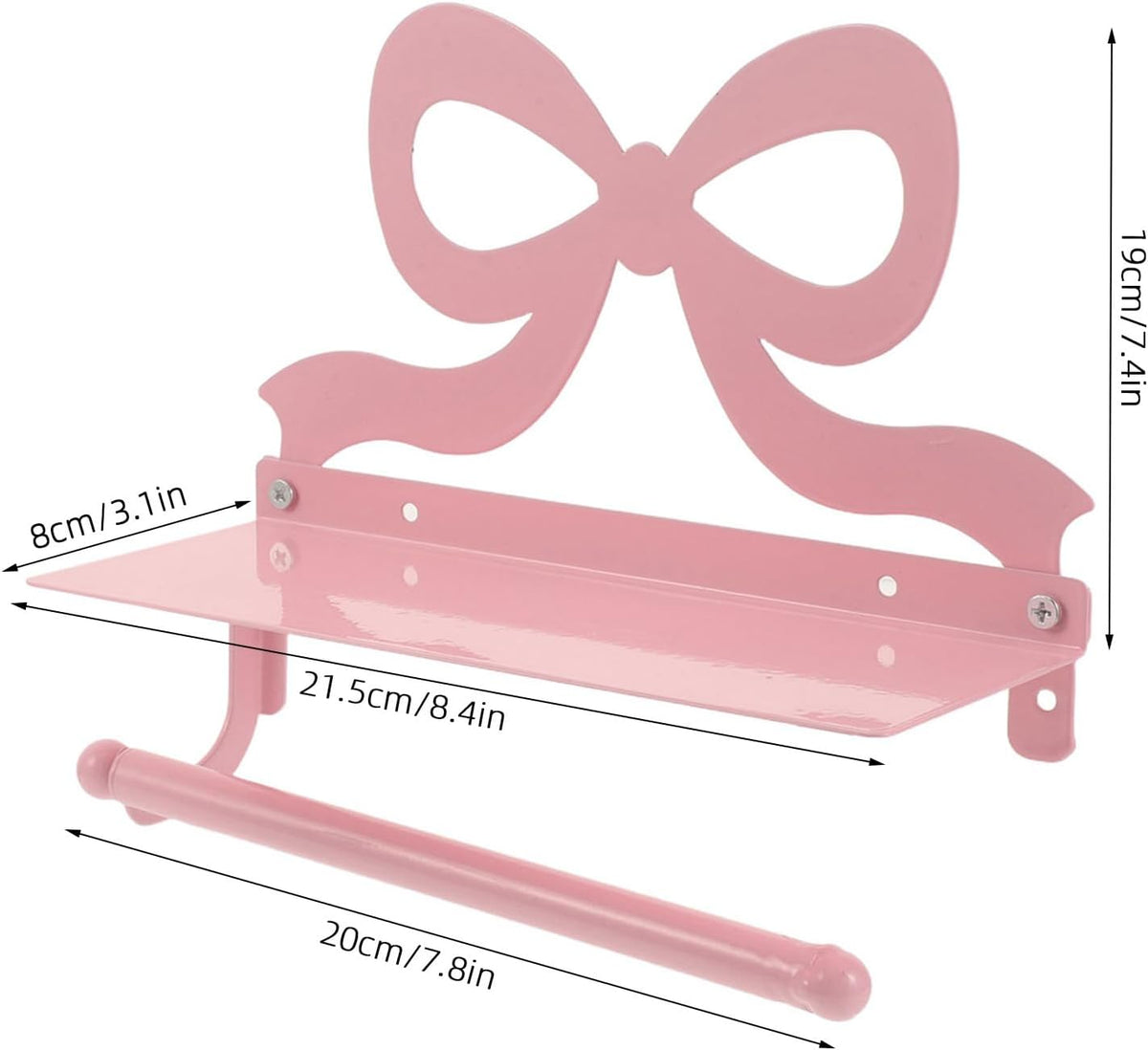 Toilet Paper Holder with Phone Shelf - Pink Bow Wall Mount Tissue Roll Holder - Decorative Tissue Dispenser Stand - Wedding Bathroom Decor Accessory