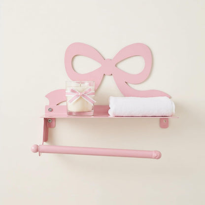 Toilet Paper Holder with Phone Shelf - Pink Bow Wall Mount Tissue Roll Holder - Decorative Tissue Dispenser Stand - Wedding Bathroom Decor Accessory