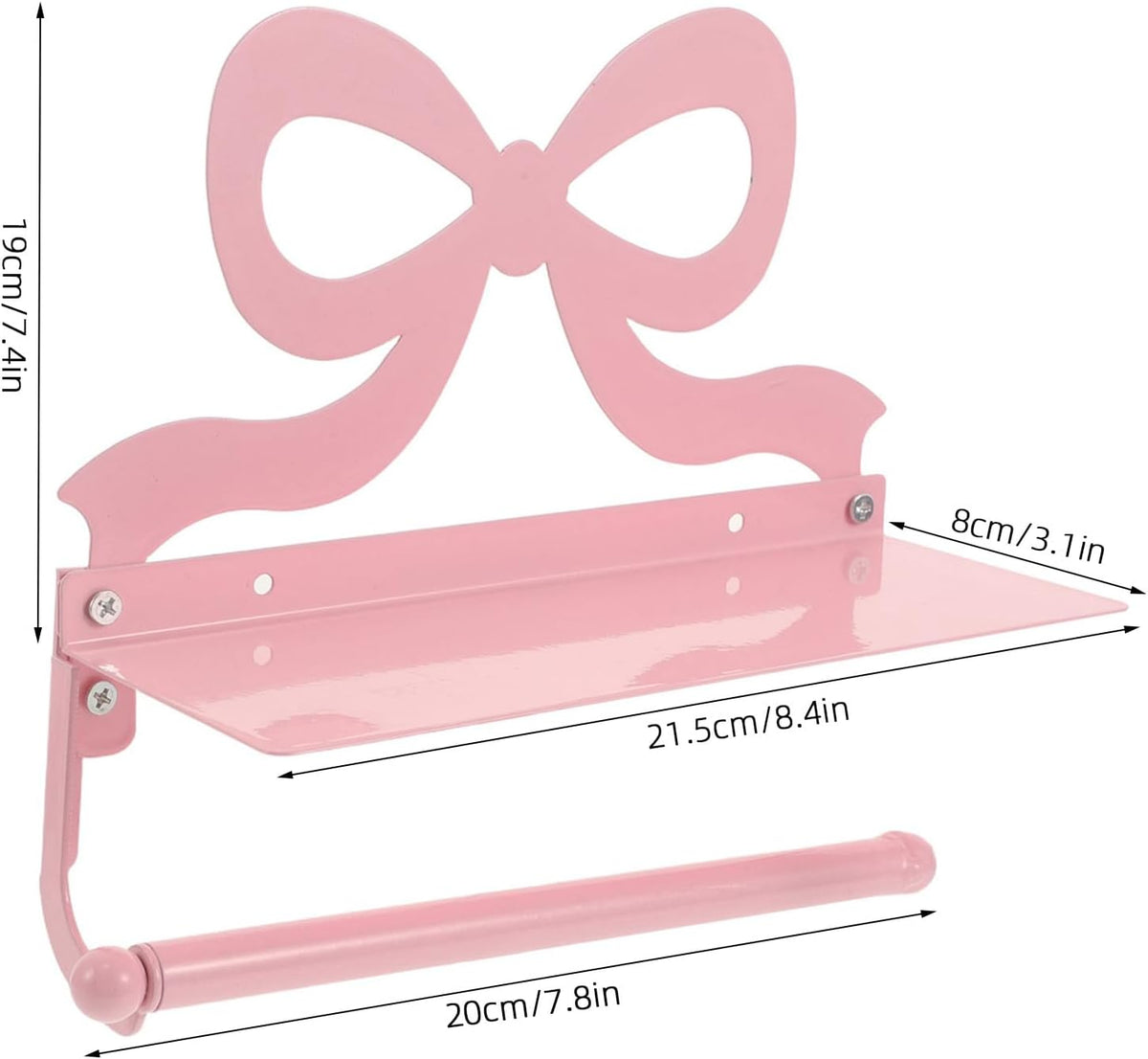 Toilet Paper Holder with Phone Shelf - Pink Bow Wall Mount Tissue Roll Holder - Decorative Tissue Dispenser Stand - Wedding Bathroom Decor Accessory