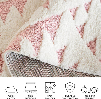Moroccan Tassel Shag Collection Area Rug - 3' Round, Ivory & Pink, Non-Shedding & Easy to Clean, Plush High-Low Texture, Ideal for Living Room, Bedroom, Dining Space (MTS688U)