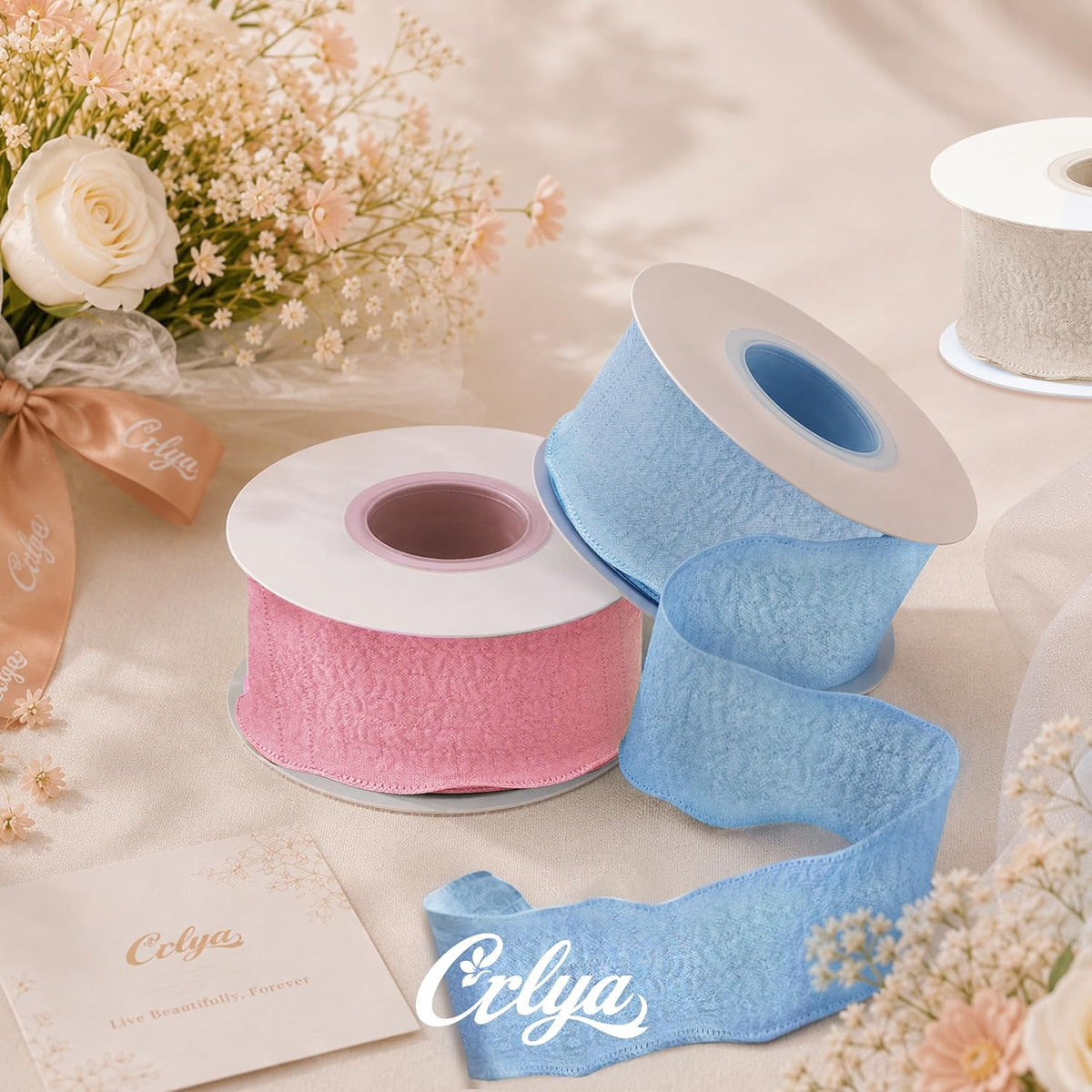 Dusty Pink Ruffle Ribbon, 1-1/2 Inch x 10 Yards Chiffon Silk Ribbons