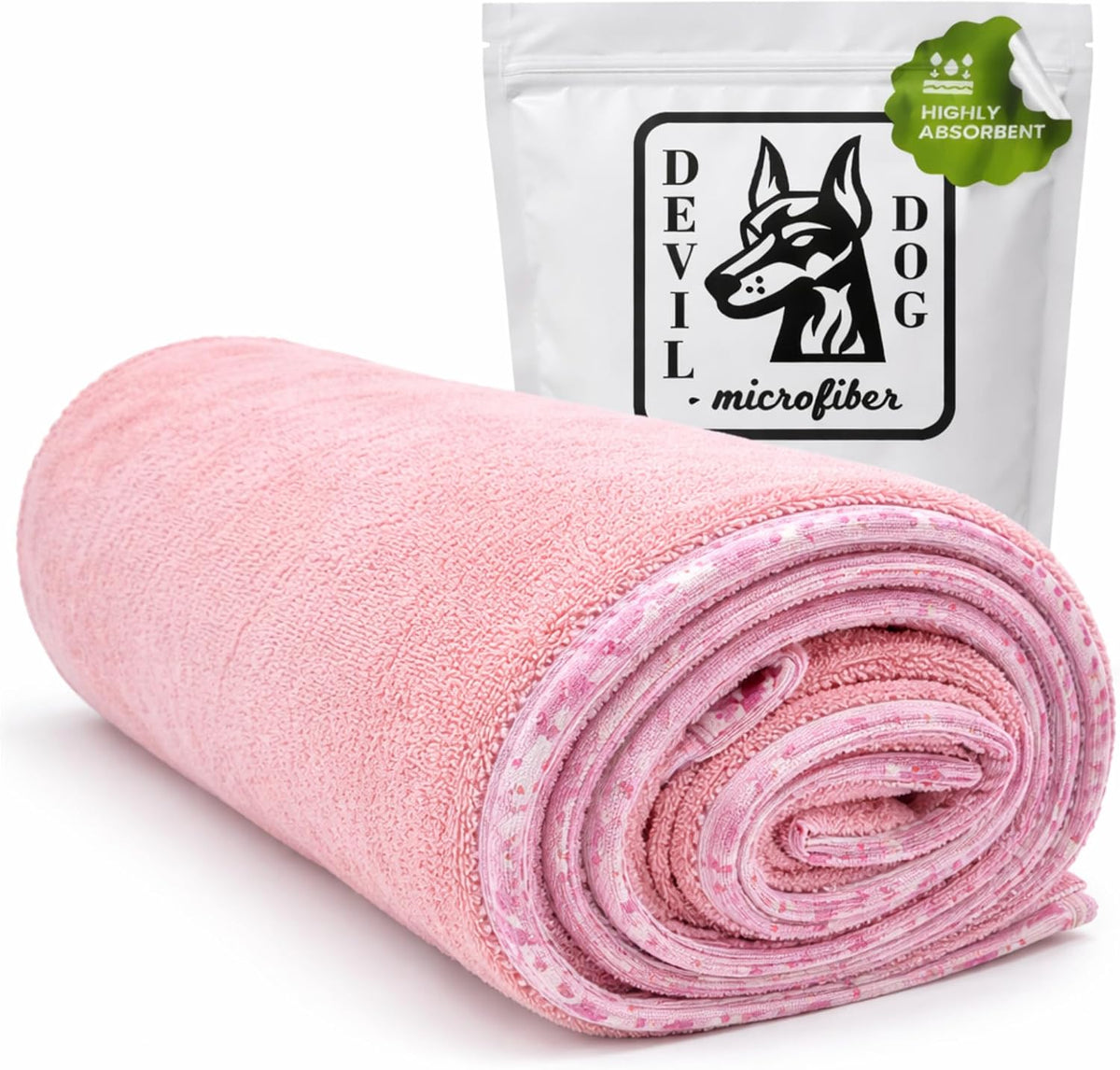 Dog Drying Towel for Dogs – Extra Large 24" x 35" Microfiber Dog Bath Towel, 1200 GSM Twisted Loop, Ultra Absorbent, Edgeless, Quick Dry for Bath, Beach & Travel, Pink