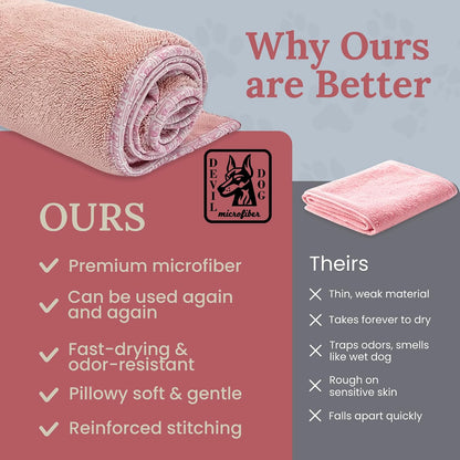 Dog Drying Towel for Dogs – Extra Large 24" x 35" Microfiber Dog Bath Towel, 1200 GSM Twisted Loop, Ultra Absorbent, Edgeless, Quick Dry for Bath, Beach & Travel, Pink