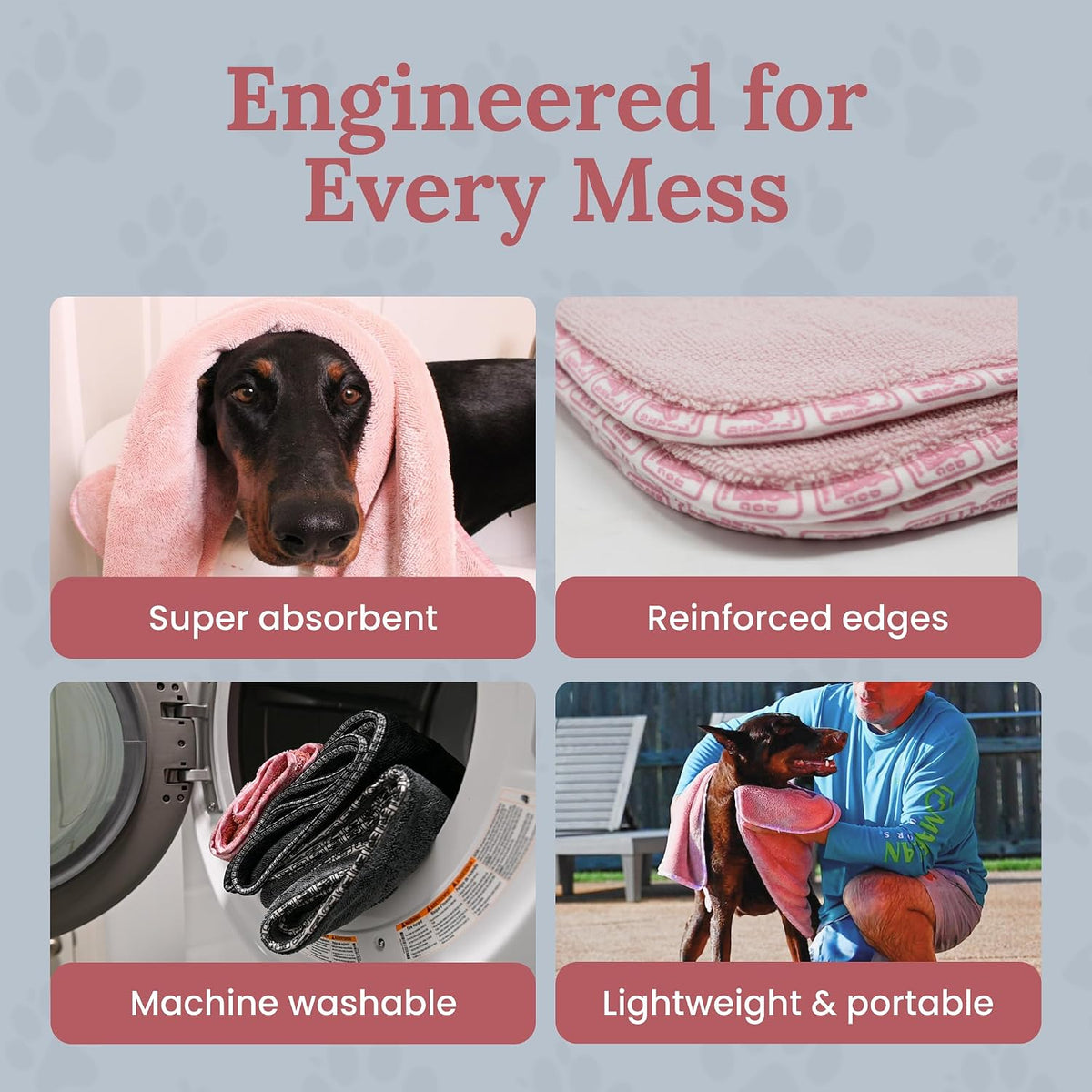 Dog Drying Towel for Dogs – Extra Large 24" x 35" Microfiber Dog Bath Towel, 1200 GSM Twisted Loop, Ultra Absorbent, Edgeless, Quick Dry for Bath, Beach & Travel, Pink
