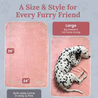 Dog Drying Towel for Dogs – Extra Large 24" x 35" Microfiber Dog Bath Towel, 1200 GSM Twisted Loop, Ultra Absorbent, Edgeless, Quick Dry for Bath, Beach & Travel, Pink