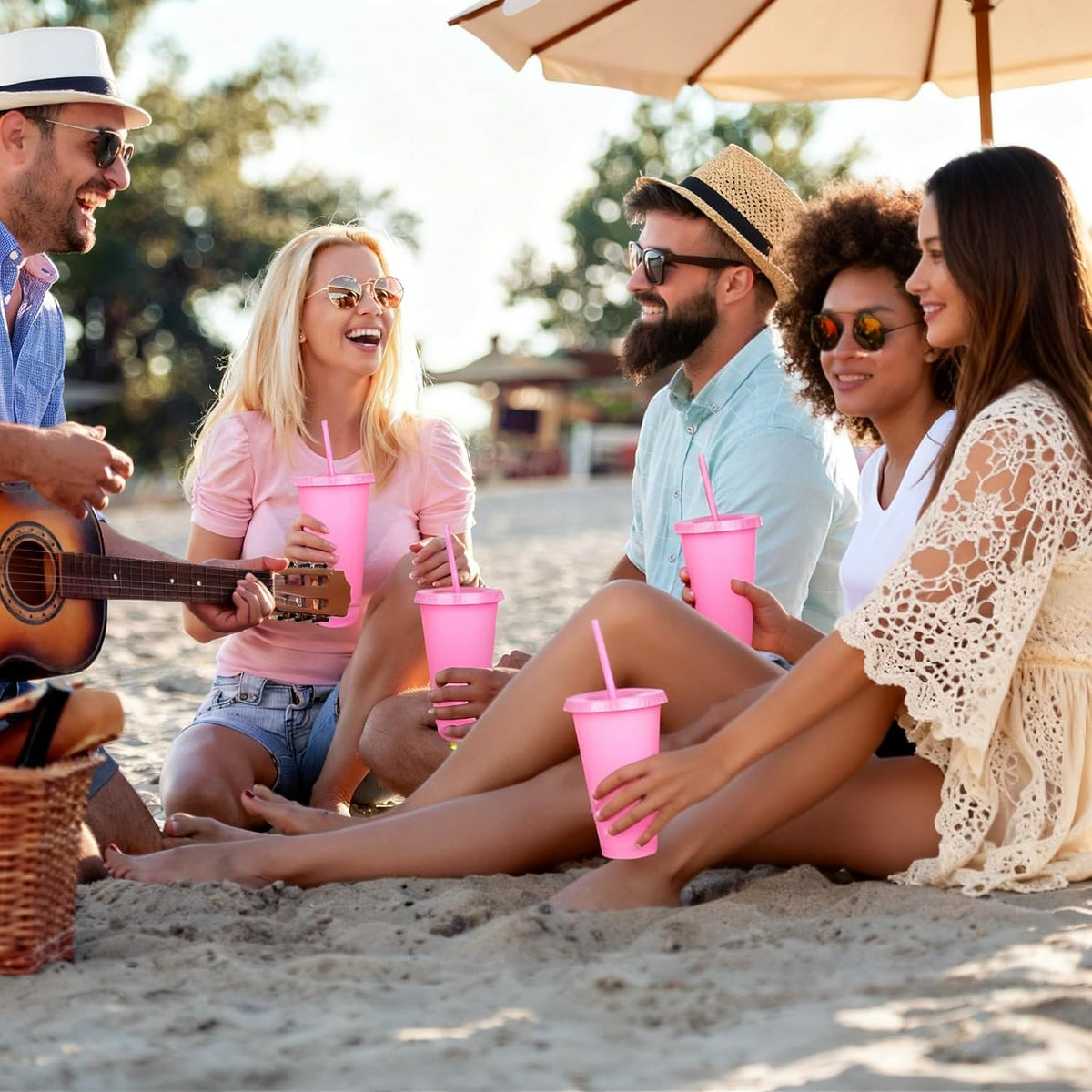24 oz Reusable Plastic Cups, Custom Cups for Party with Lids and Straws, 12 Pack Iced Coffee Travel Mugs or Mean Girls Party Tumblers, Leak-Proof Coffee Travel Mug (12, Pink)