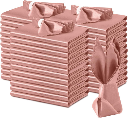 VACVELT 100 Pack Rose Gold Satin Napkins, 17x17 Inch Wedding Dinner Napkins, Scalloped Elegant Square Table Napkins for Restaurant Banquet Party, QJFZ40117205