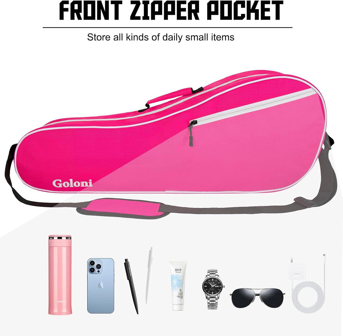 Goloni Tennis Bag for 3-4 Rackets, Water-Resistant Racket Bag with Padded Protection for Men Women Adults