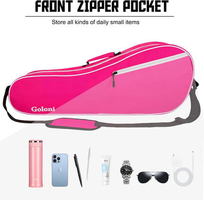 Goloni Tennis Bag for 3-4 Rackets, Water-Resistant Racket Bag with Padded Protection for Men Women Adults