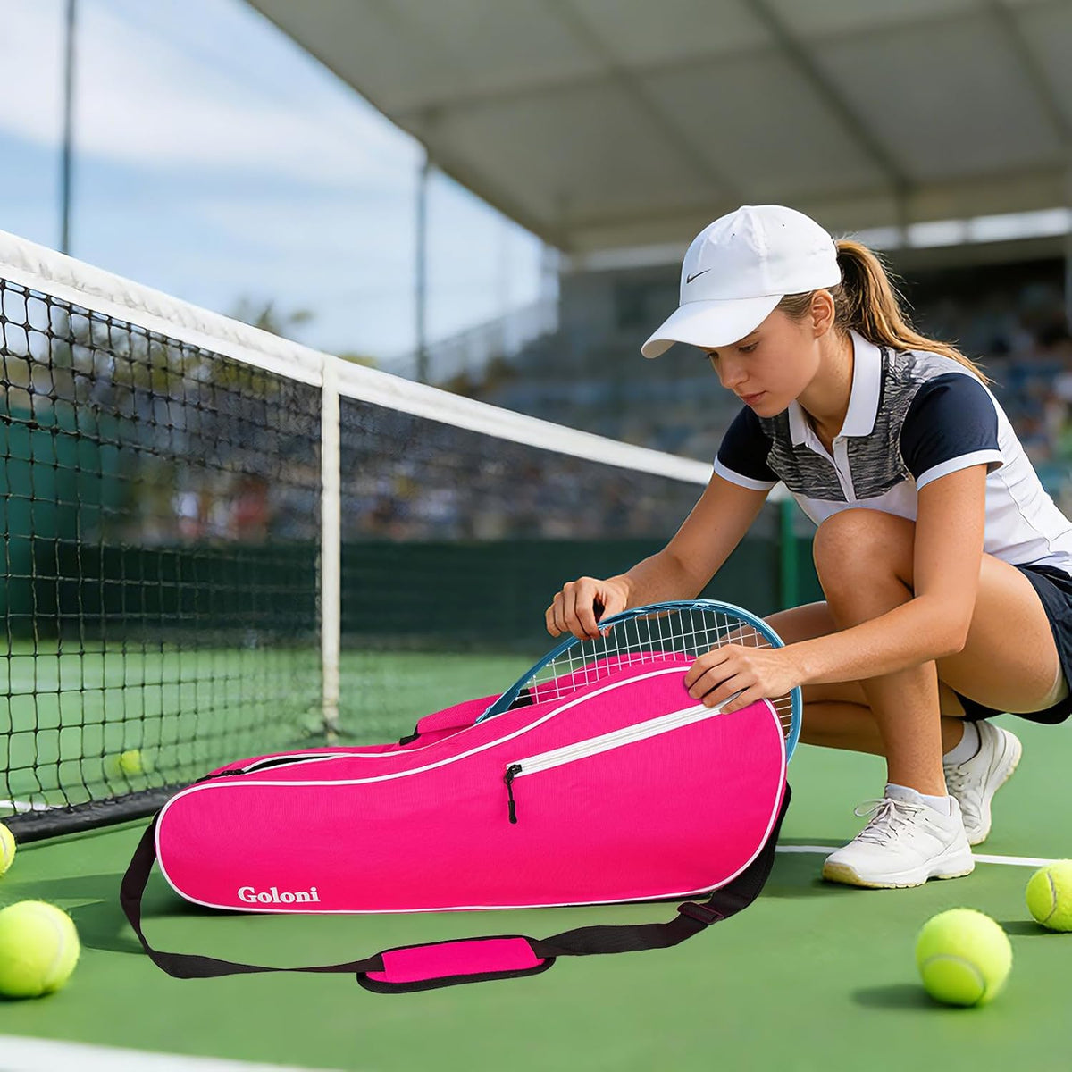 Goloni Tennis Bag for 3-4 Rackets, Water-Resistant Racket Bag with Padded Protection for Men Women Adults