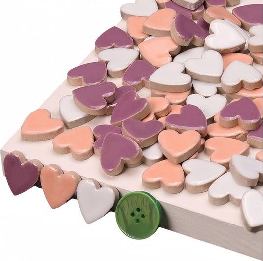 Mosaic Tiles Stained Glass, Heart Shape Ceramic Mosaic Making with Handmade for DIY Art Crafts，Home Decorations -About 24Pcs 100G(0.22LB),Purple&Pink&White