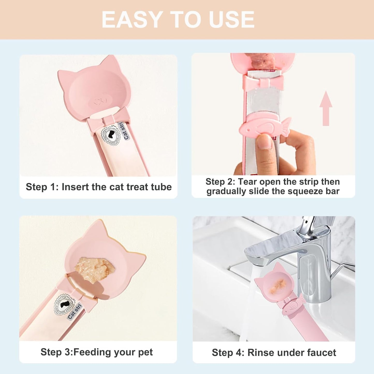 1PCS Cat Treat Spoon Squeeze,Cat Strip Feeder spoon,Multi-Function Dispenser spoons,Easy Feeding Spoons for Licky Treats,Pet Food tool for Wet Food(Pink)