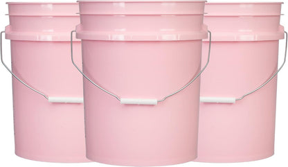 5 Gallon Pink Food Grade Plastic Storage Bucket (Pack of 3) Made in USA (Pink Buckets Without Lids)