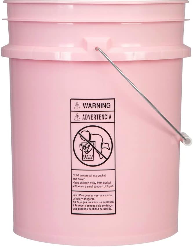 5 Gallon Pink Food Grade Plastic Storage Bucket (Pack of 3) Made in USA (Pink Buckets Without Lids)