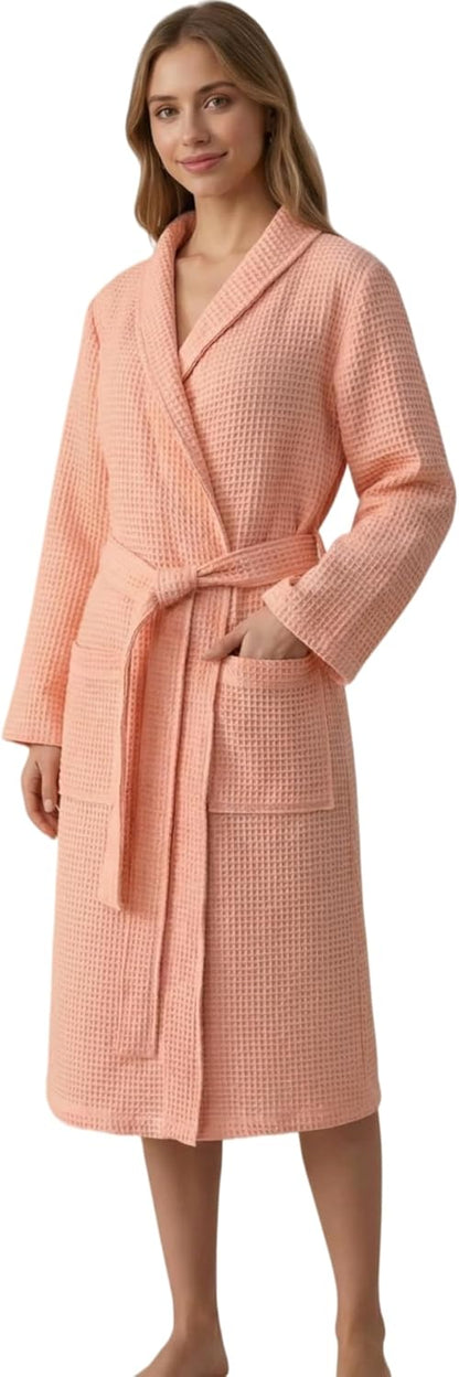 Women's Turkish Waffle Robe, Lightweight Cotton Long Bathrobe for Women