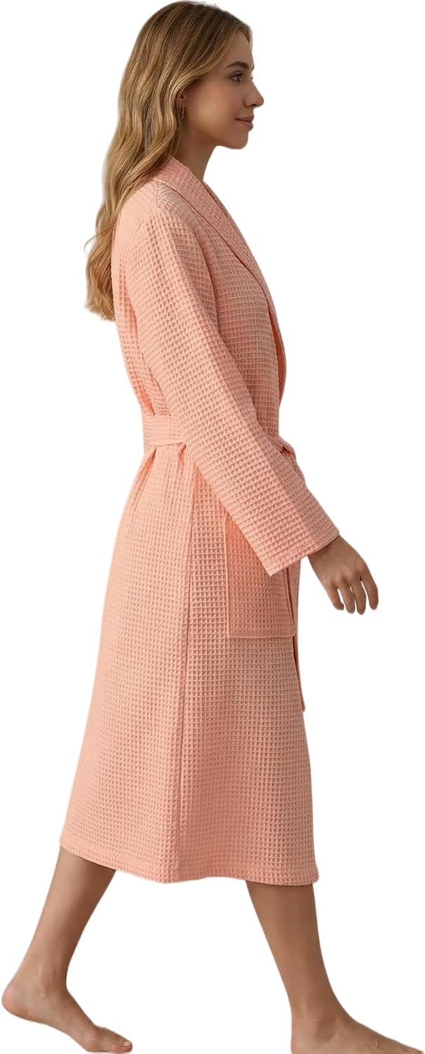 Women's Turkish Waffle Robe, Lightweight Cotton Long Bathrobe for Women