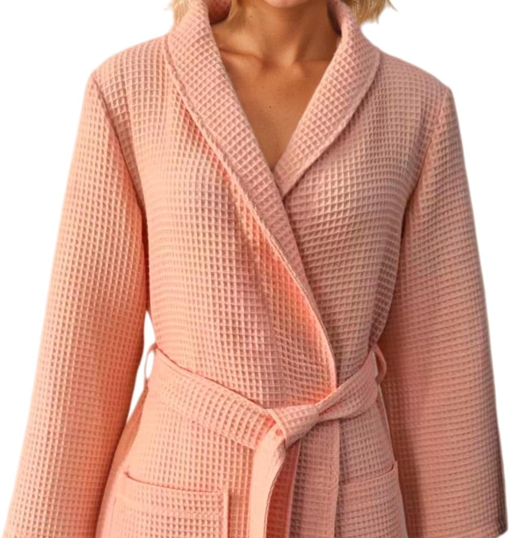 Women's Turkish Waffle Robe, Lightweight Cotton Long Bathrobe for Women