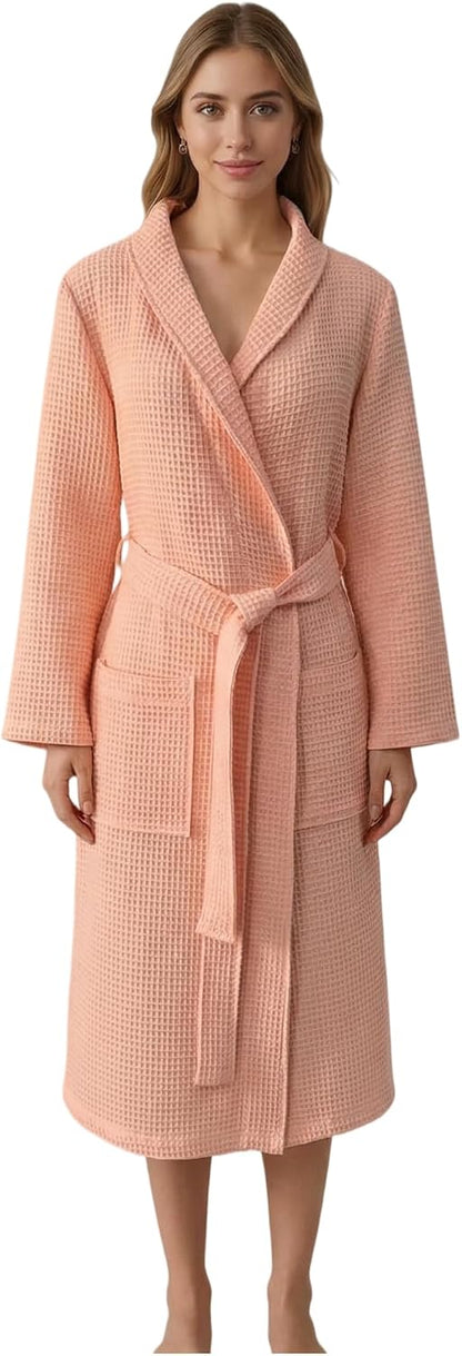 Women's Turkish Waffle Robe, Lightweight Cotton Long Bathrobe for Women