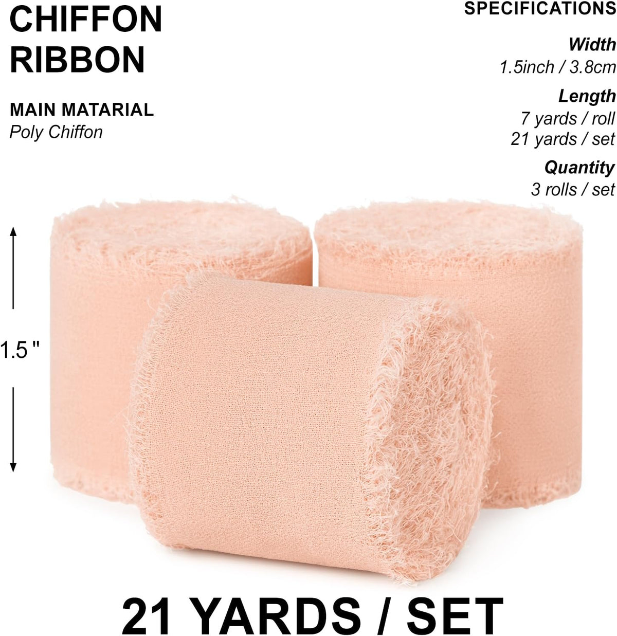 Peach Chiffon Ribbon, 1.5" x 21 Yd