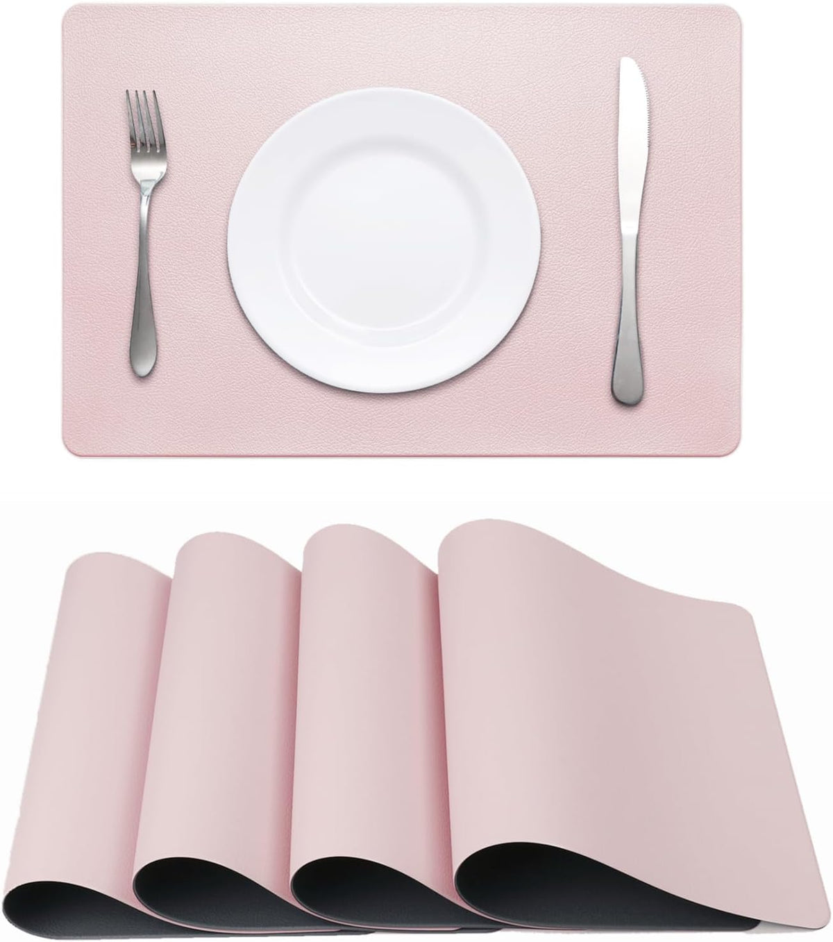 Faux Leather Placemats Pink and Grey Table Place Mats Set of 4 Waterproof Oilproof Heat Stain Resistant Washable Wipeable Placemat for Kitchen Dining Table Decoration Indoor Outdoor