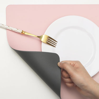Faux Leather Placemats Pink and Grey Table Place Mats Set of 4 Waterproof Oilproof Heat Stain Resistant Washable Wipeable Placemat for Kitchen Dining Table Decoration Indoor Outdoor
