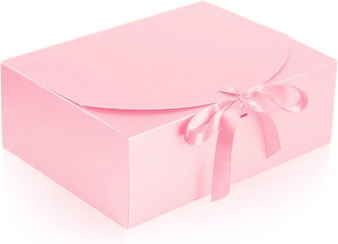 12 PCS Gift Boxes with Lids, 10x7.5x3.5 Inch Paper Gift Box, with Ribbon, Bridesmaid Proposal Box for Wedding, BirthdayPackaging, Present (Pink)