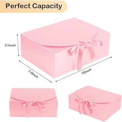 12 PCS Gift Boxes with Lids, 10x7.5x3.5 Inch Paper Gift Box, with Ribbon, Bridesmaid Proposal Box for Wedding, BirthdayPackaging, Present (Pink)