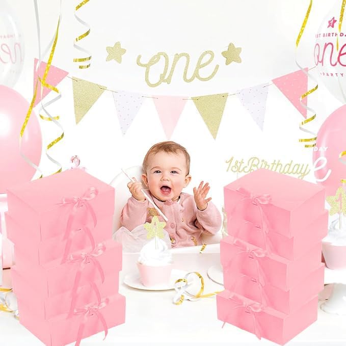 12 PCS Gift Boxes with Lids, 10x7.5x3.5 Inch Paper Gift Box, with Ribbon, Bridesmaid Proposal Box for Wedding, BirthdayPackaging, Present (Pink)