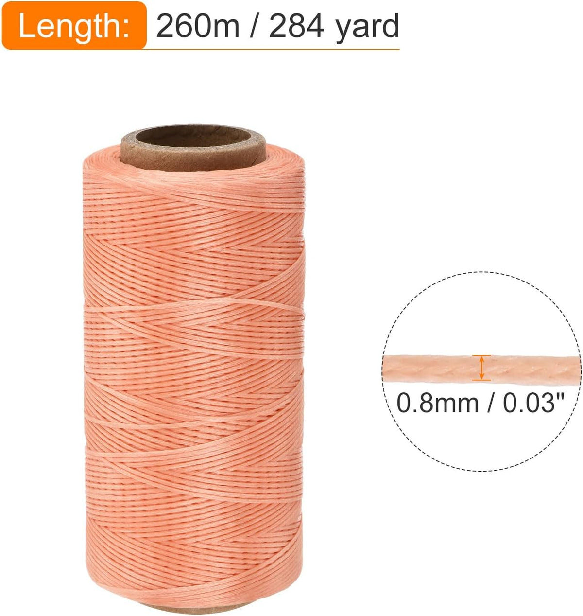 Waxed Thread,284 Yard 0.8mm 150D Flat Wax Thread Polyester Waxed String for Leather Sewing Hand Weaving Book Binding Home Decoration,Light Pink